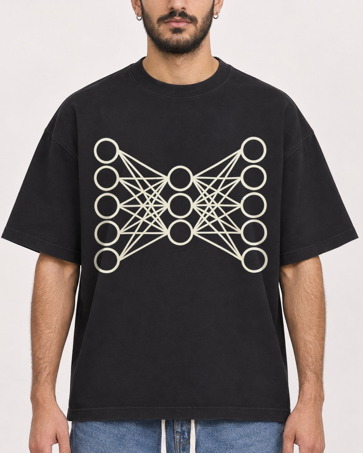 Mockup Boxy Heavyweight Tee Black male close-up 07