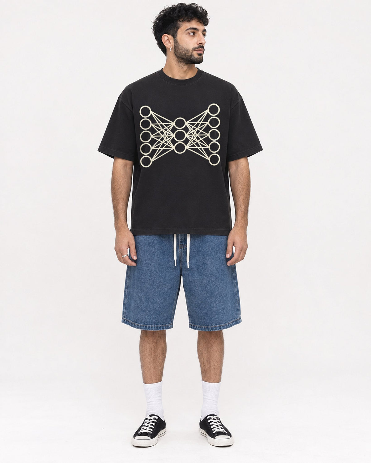 Mockup Boxy Heavyweight Tee Black male full-body 07