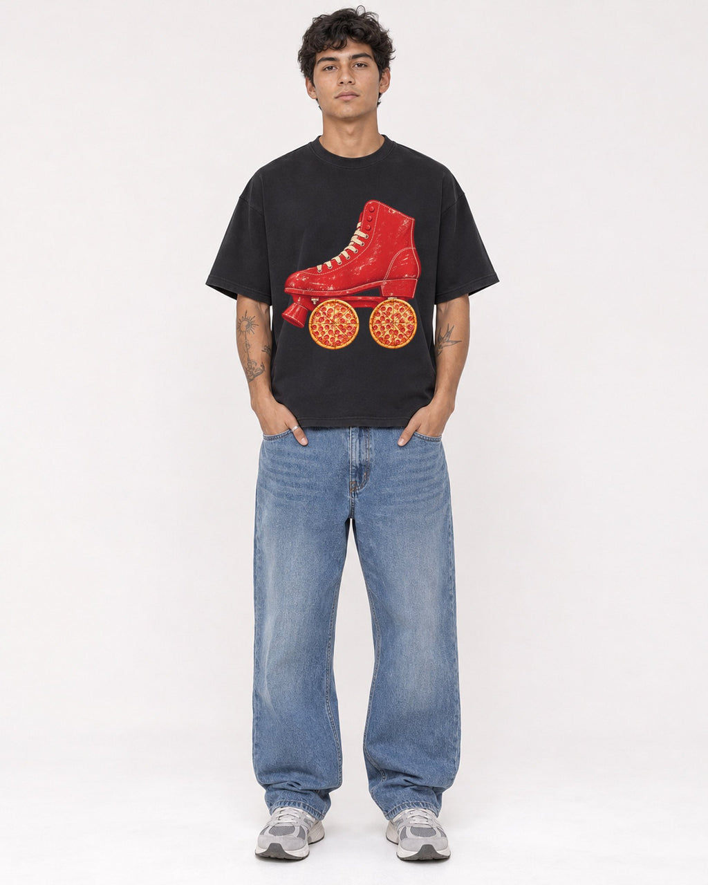 Mockup Boxy Heavyweight Tee Black male full-body 06