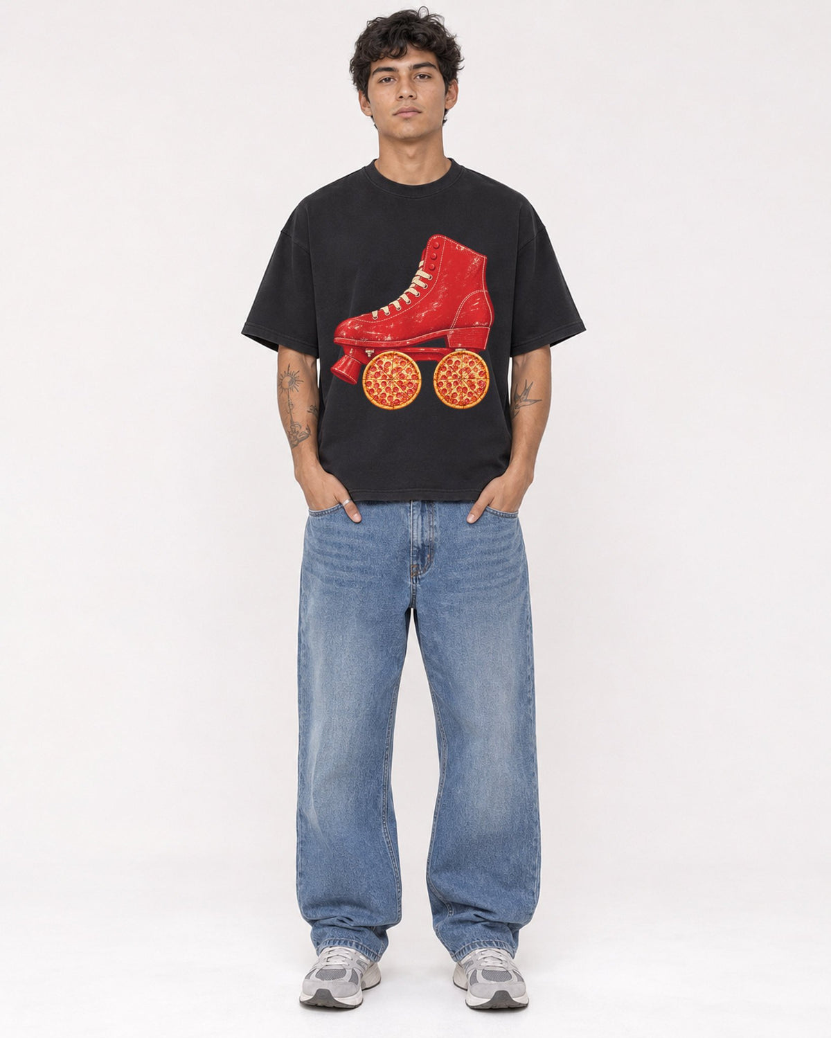 Mockup Boxy Heavyweight Tee Black male full-body 06