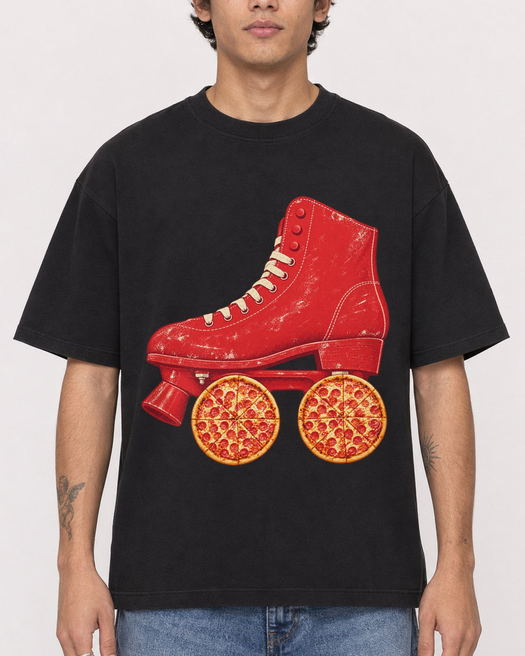 Mockup Boxy Heavyweight Tee Black male close-up 06