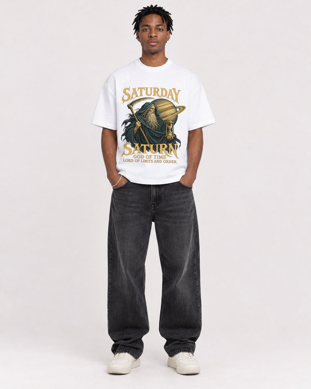 Mockup Boxy Heavyweight Tee White male full-body 05