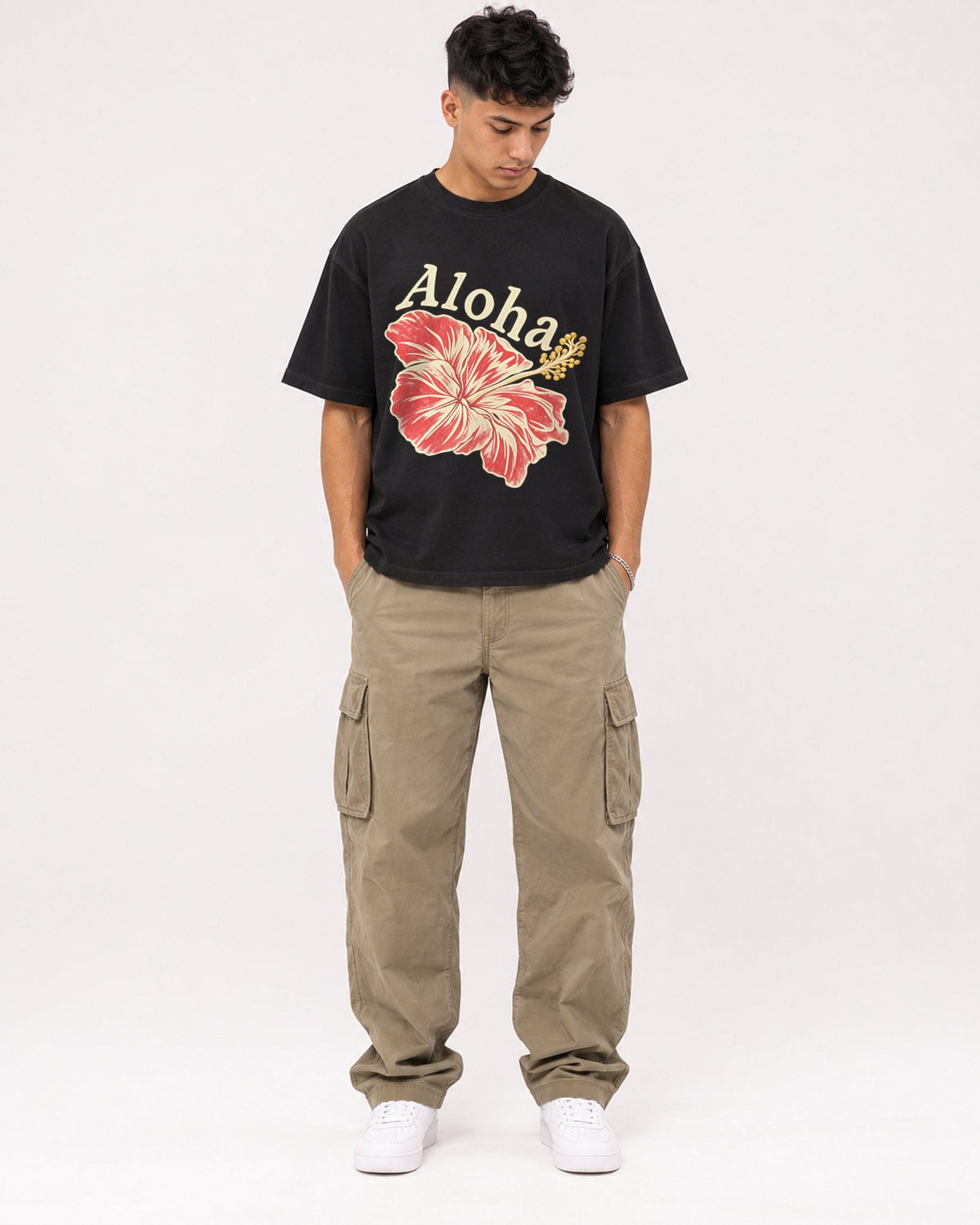 Mockup Boxy Heavyweight Tee Black male full-body 16