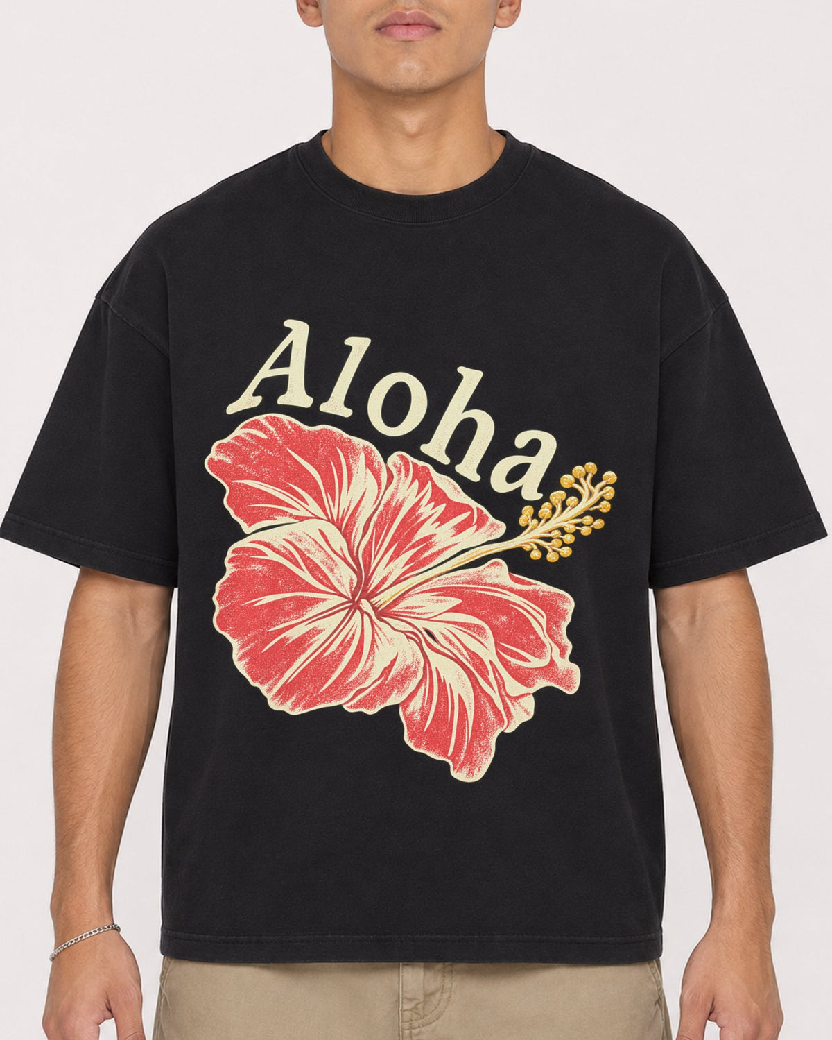 Mockup Boxy Heavyweight Tee Black male close-up 16