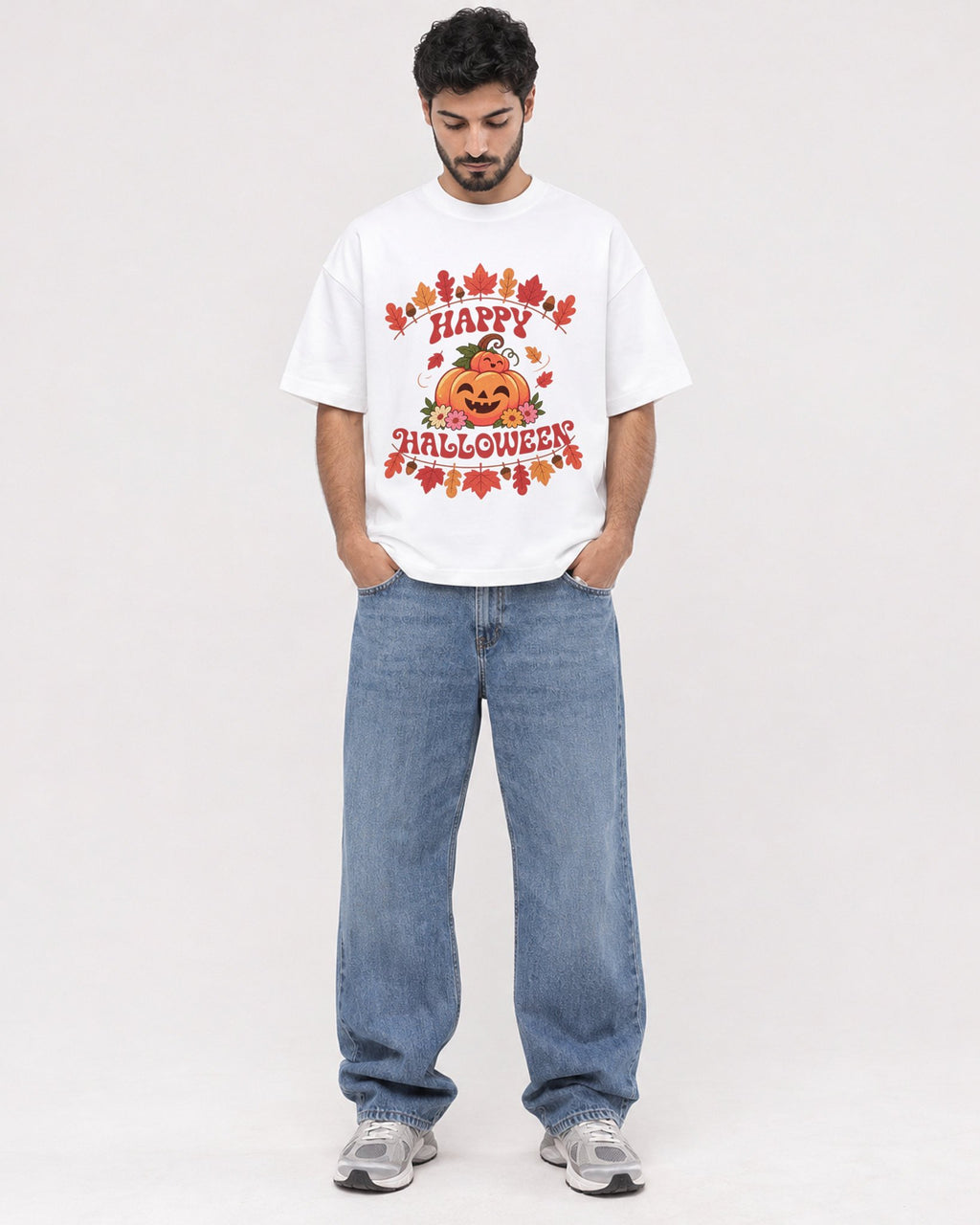 Mockup Boxy Heavyweight Tee White male full-body 07
