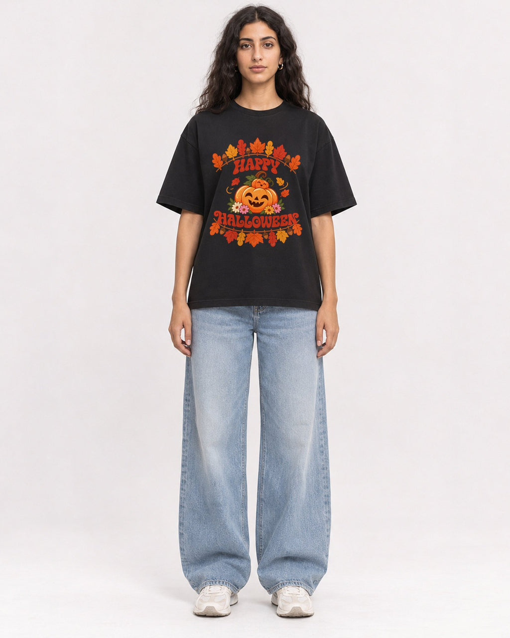Mockup Boxy Heavyweight Tee Black female full-body 07