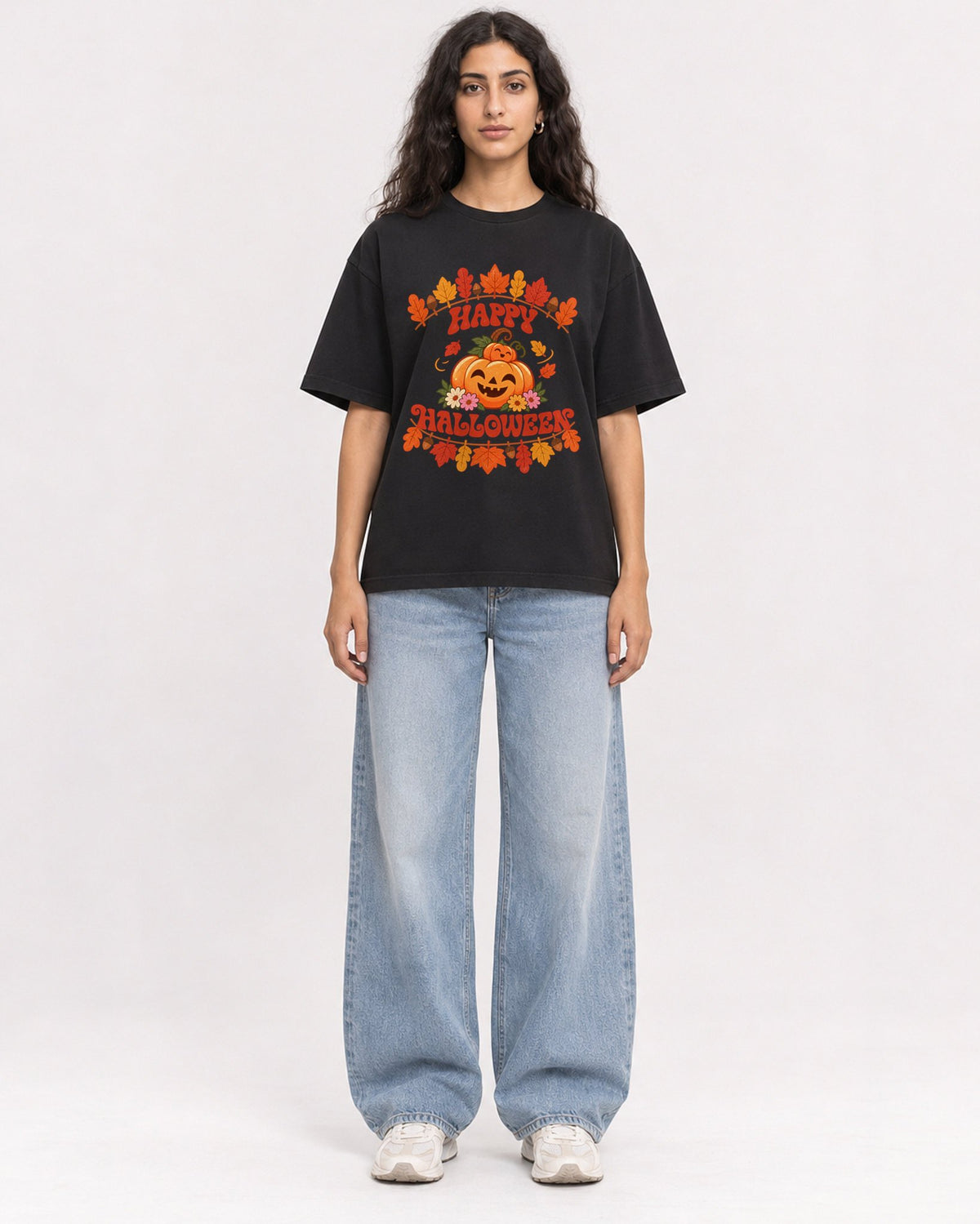 Mockup Boxy Heavyweight Tee Black female full-body 07