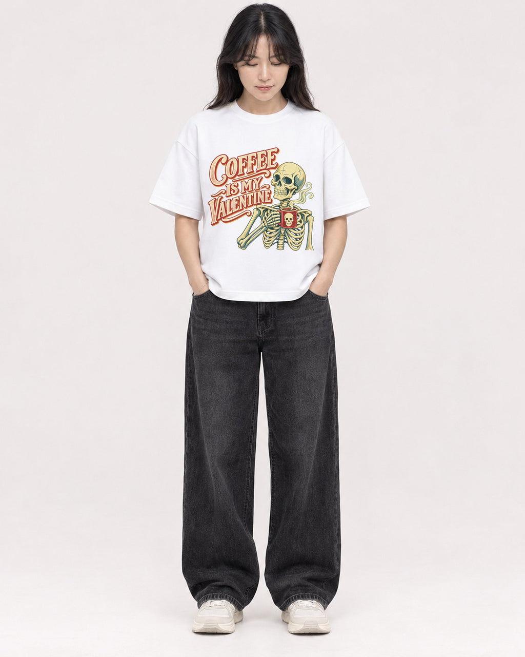Mockup Boxy Heavyweight Tee White female full-body 13