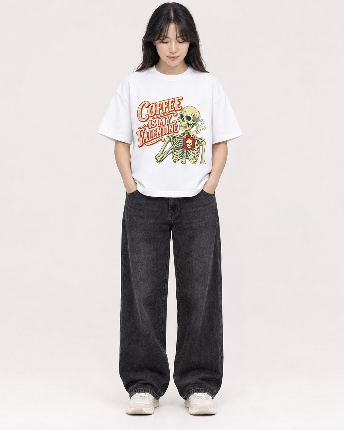 Mockup Boxy Heavyweight Tee White female full-body 13
