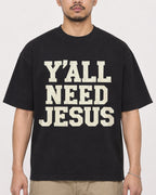 Mockup Boxy Heavyweight Tee Black male close-up 32
