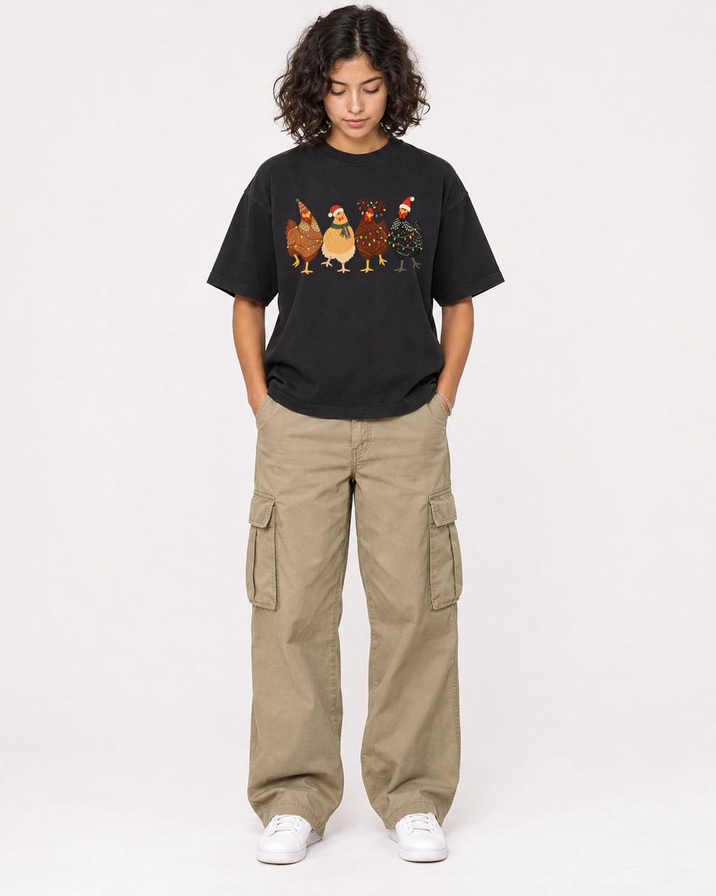 Mockup Boxy Heavyweight Tee Black female full-body 26