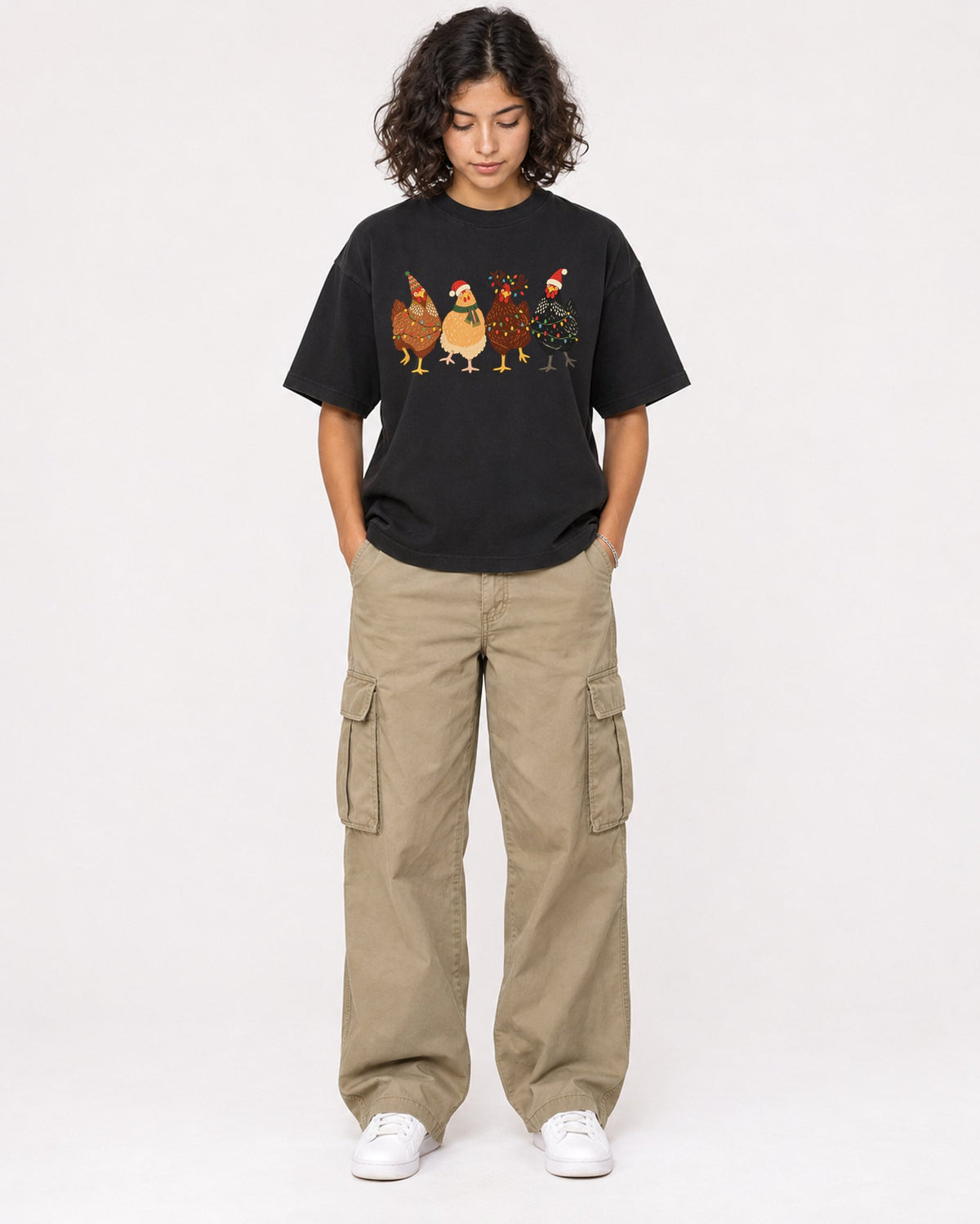 Mockup Boxy Heavyweight Tee Black female full-body 26