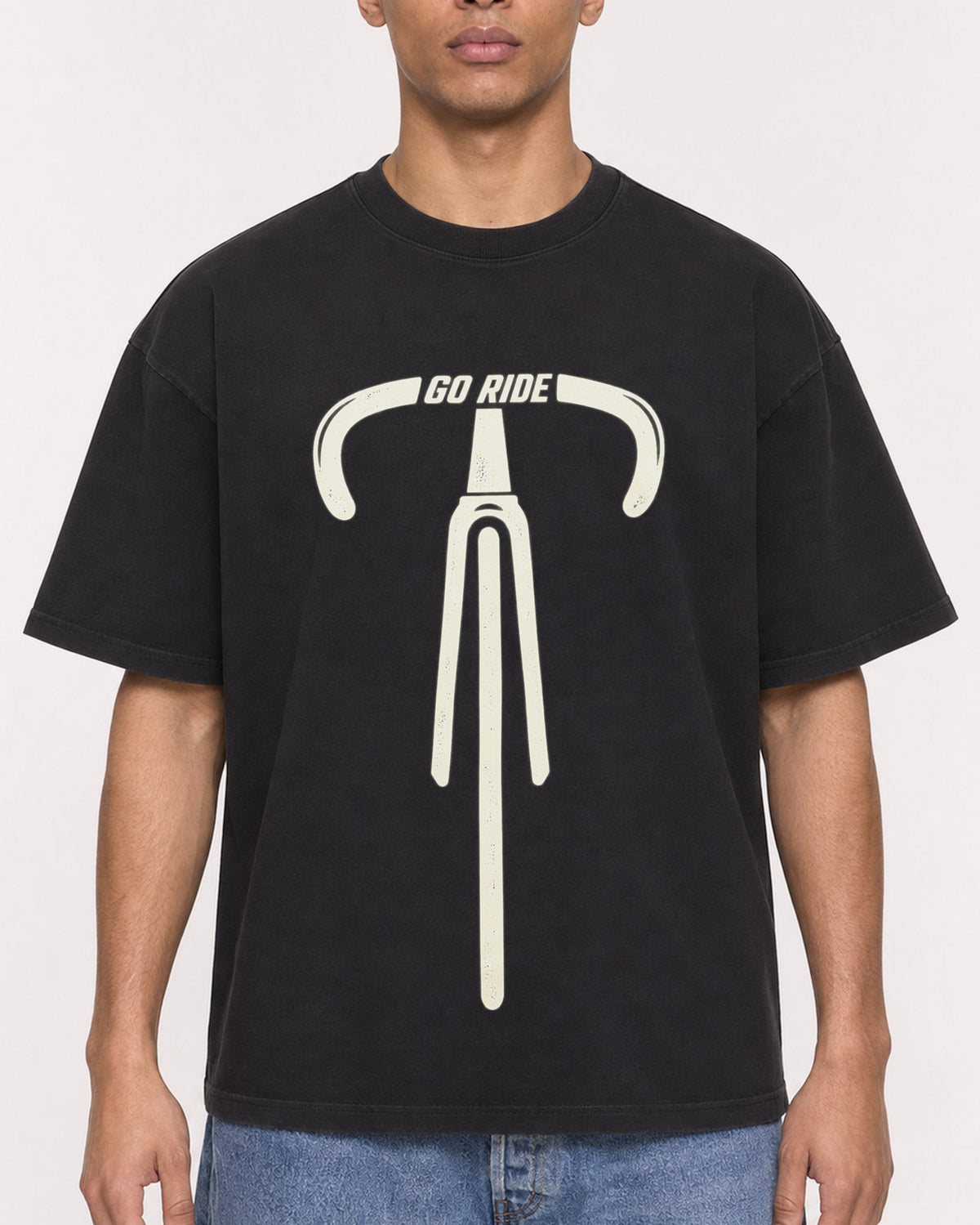 Mockup Boxy Heavyweight Tee Black male close-up 50