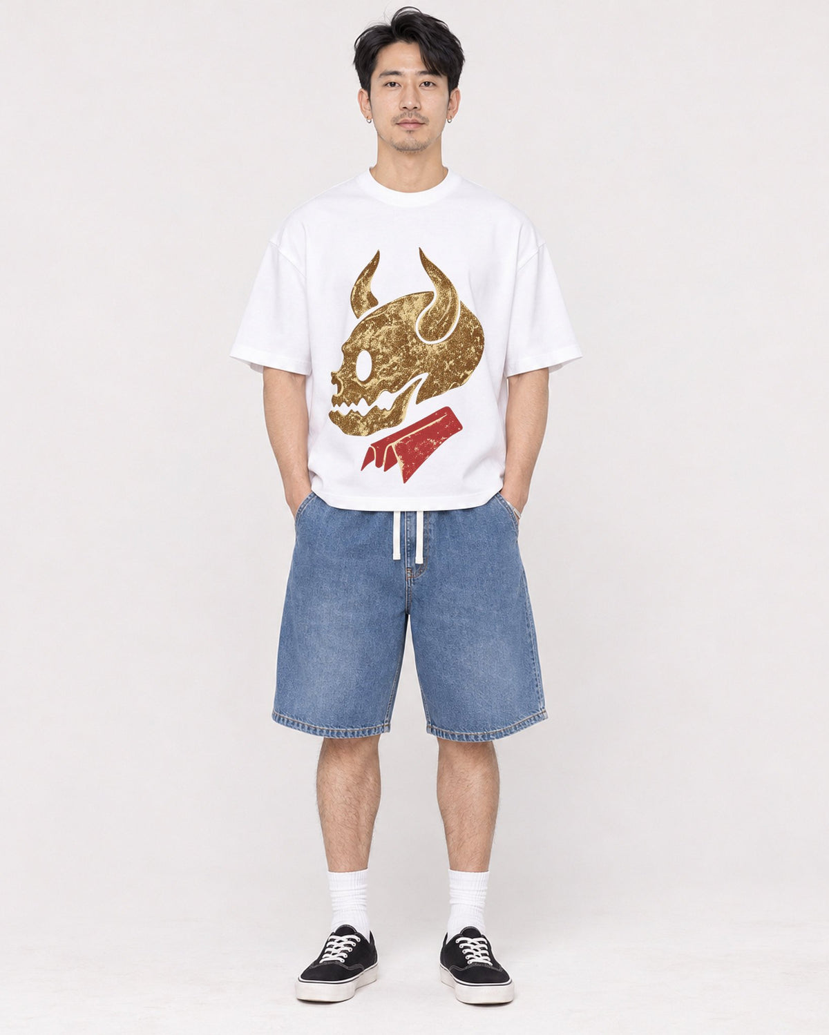 Mockup Boxy Heavyweight Tee White male full-body 13
