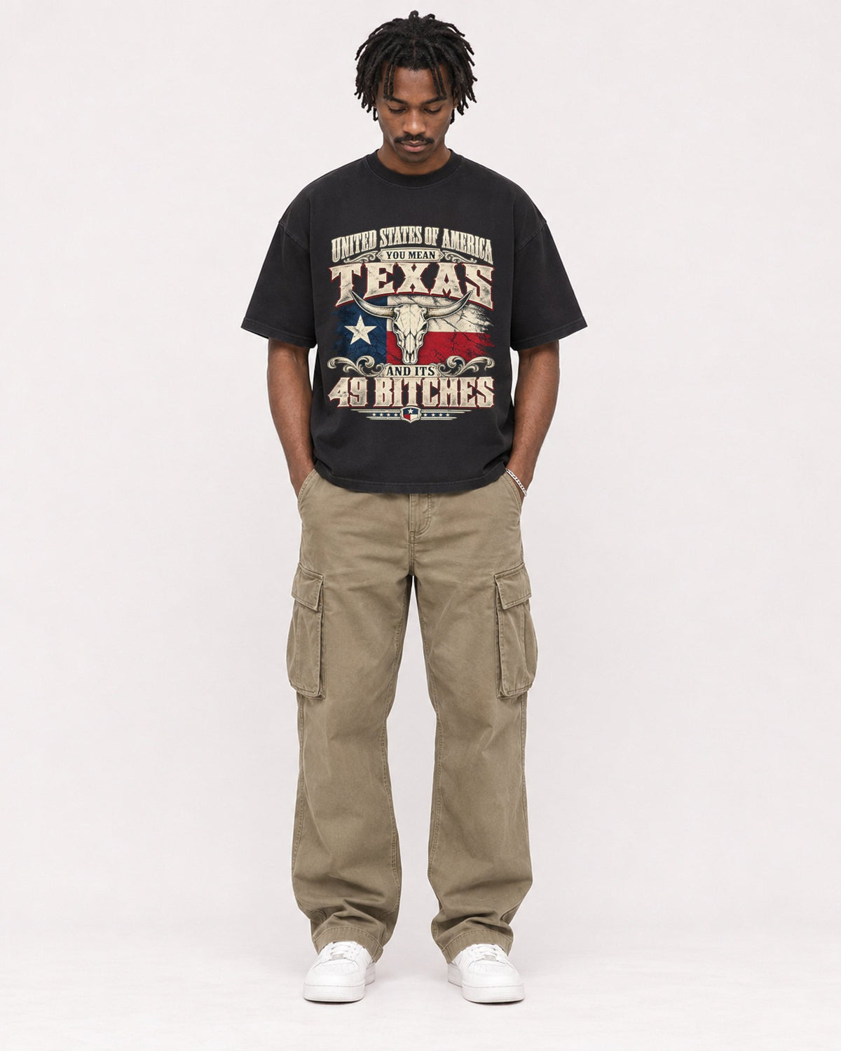Mockup Boxy Heavyweight Tee Black male full-body 04