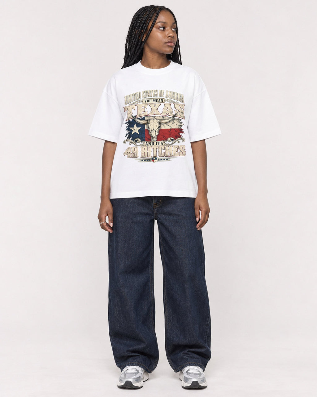 Mockup Boxy Heavyweight Tee White female full-body 04