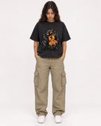 Mockup Boxy Heavyweight Tee Black female full-body 06