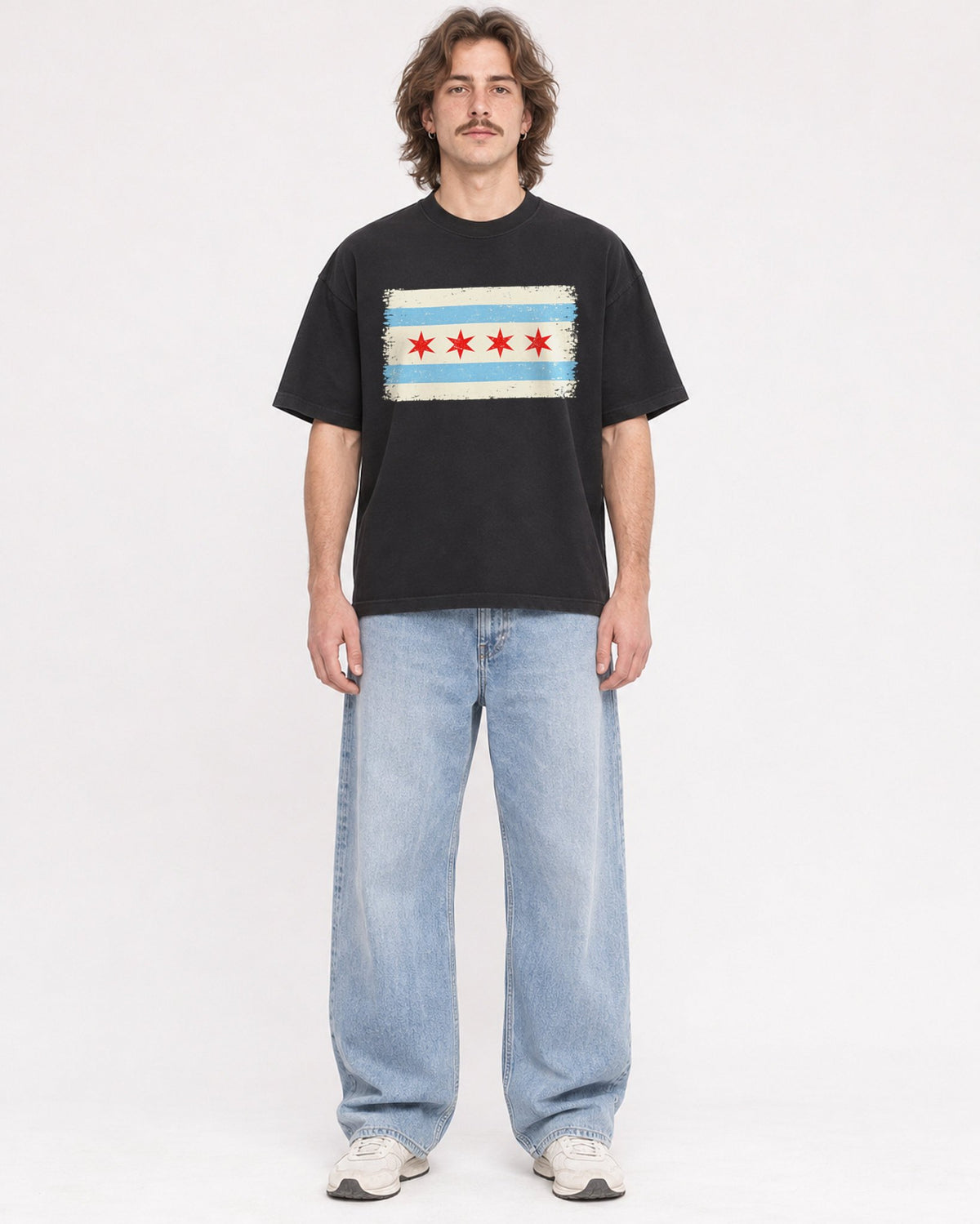 Mockup Boxy Heavyweight Tee Black male full-body 49