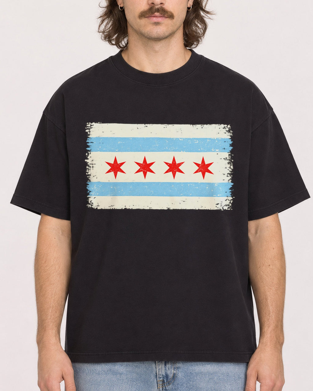 Mockup Boxy Heavyweight Tee Black male close-up 49
