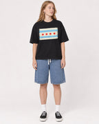 Mockup Boxy Heavyweight Tee Black female full-body 49