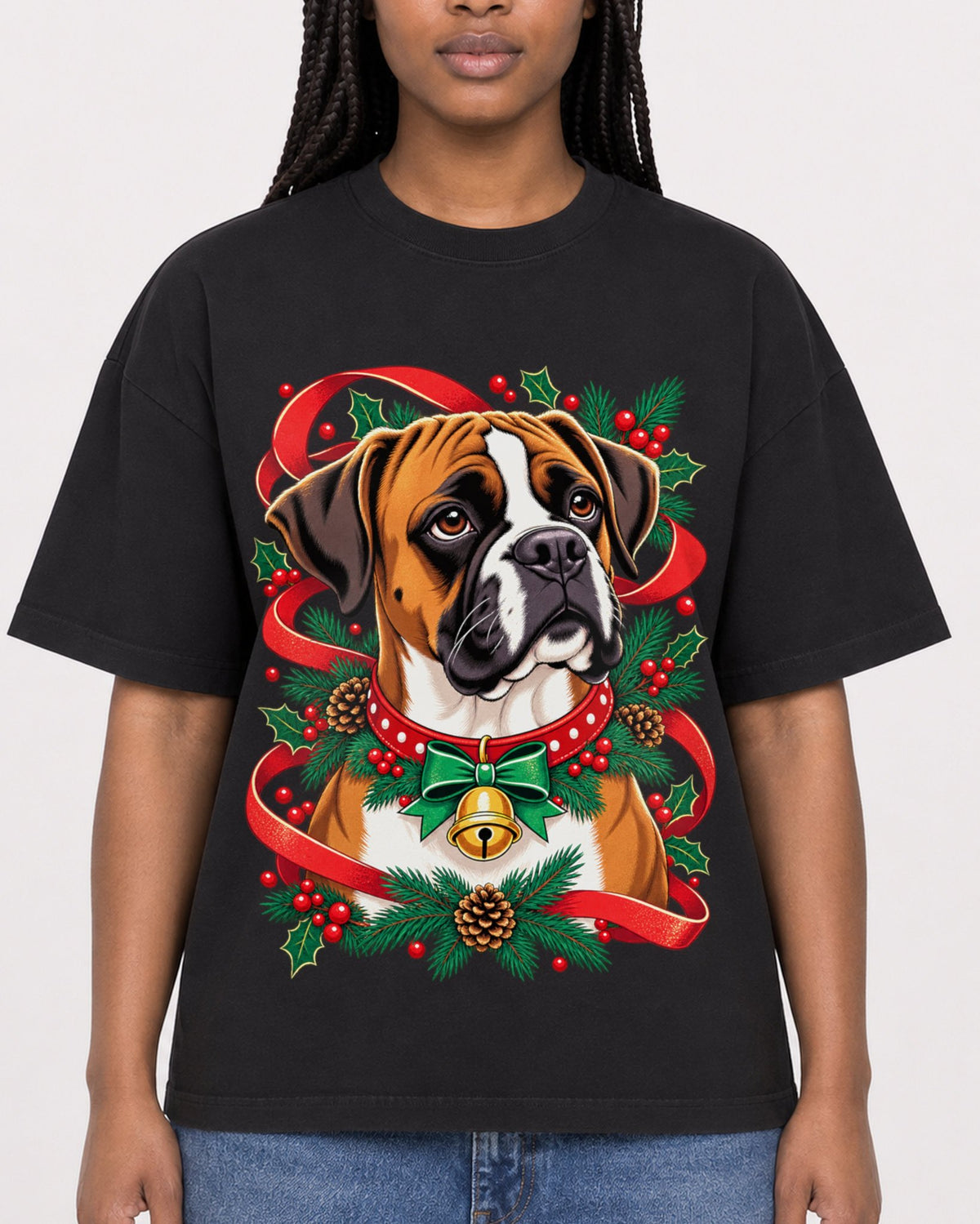 Mockup Boxy Heavyweight Tee Black female close-up 04