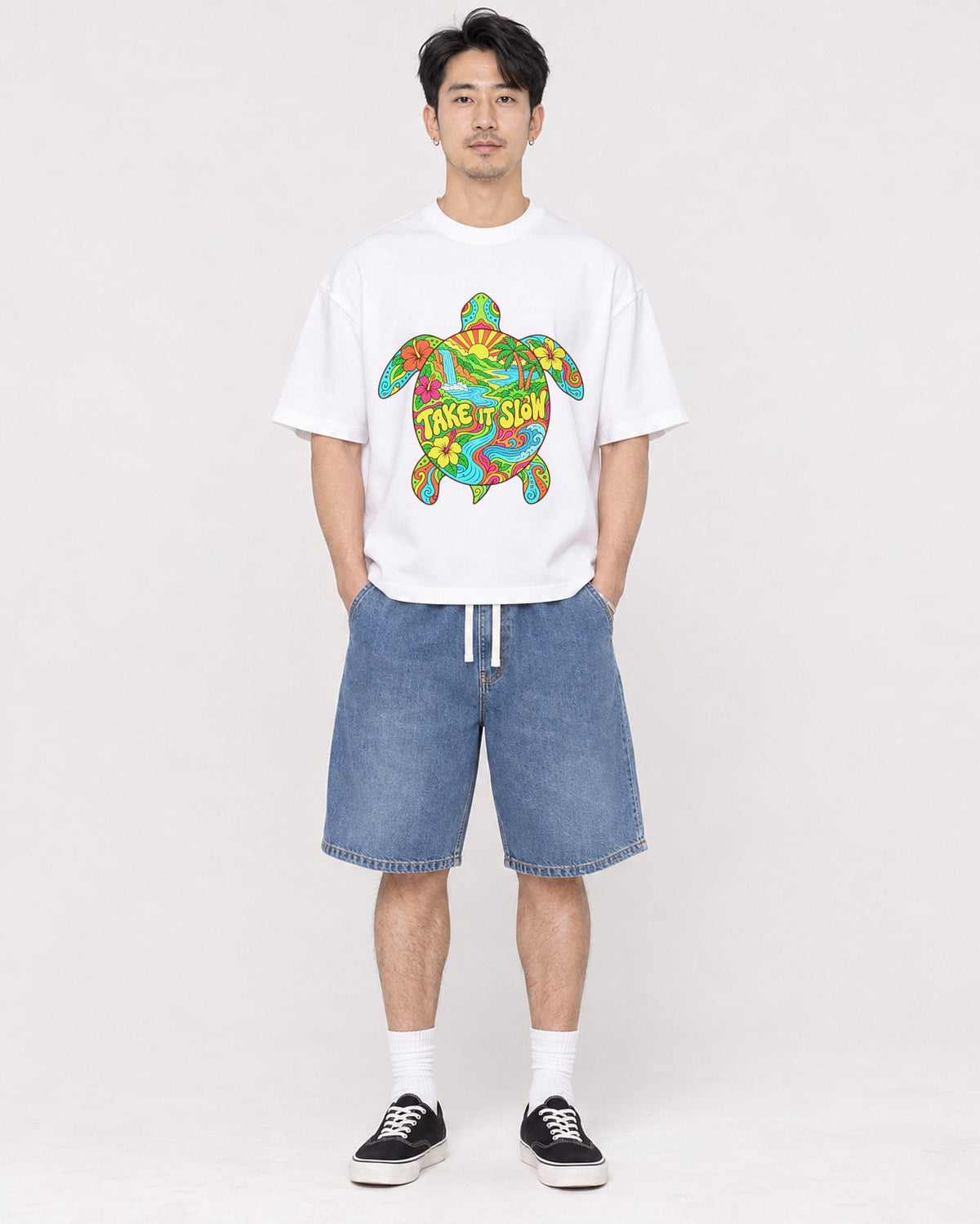Mockup Boxy Heavyweight Tee White male full-body 13