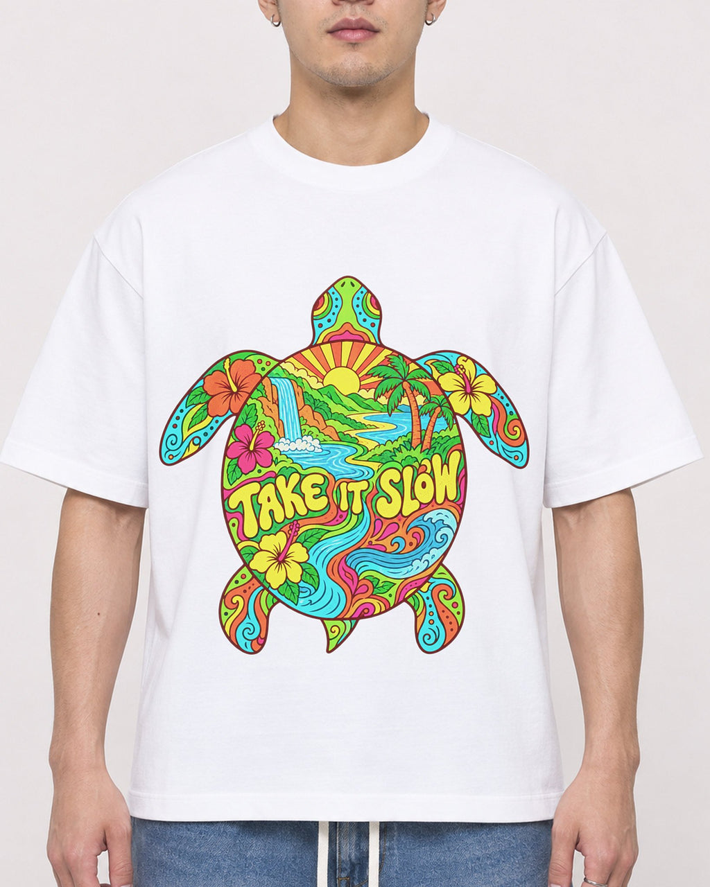 Mockup Boxy Heavyweight Tee White male close-up 13