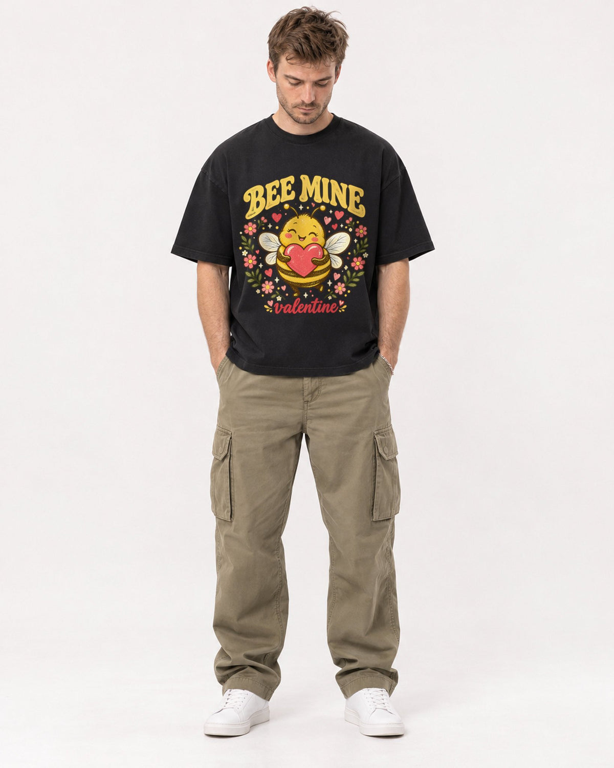 Mockup Boxy Heavyweight Tee Black male full-body 08