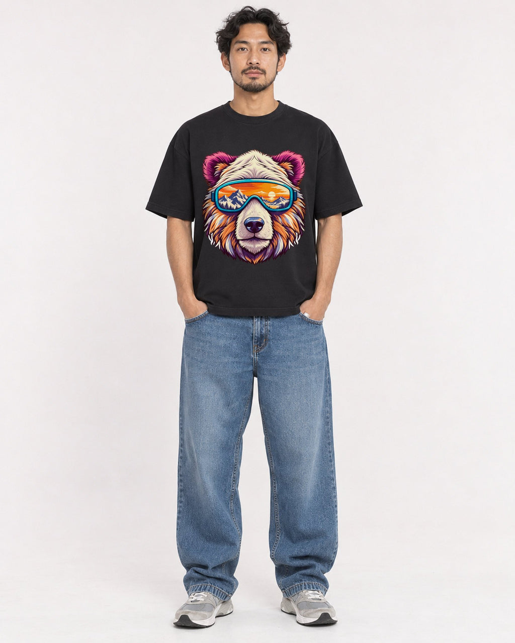 Mockup Boxy Heavyweight Tee Black male full-body 02