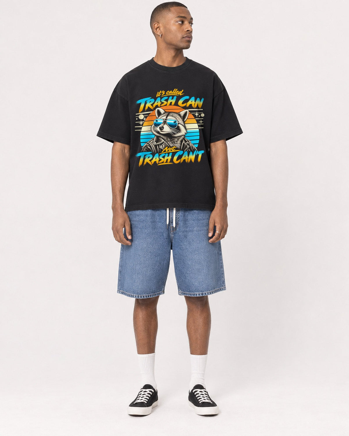Mockup Boxy Heavyweight Tee Black male full-body 35