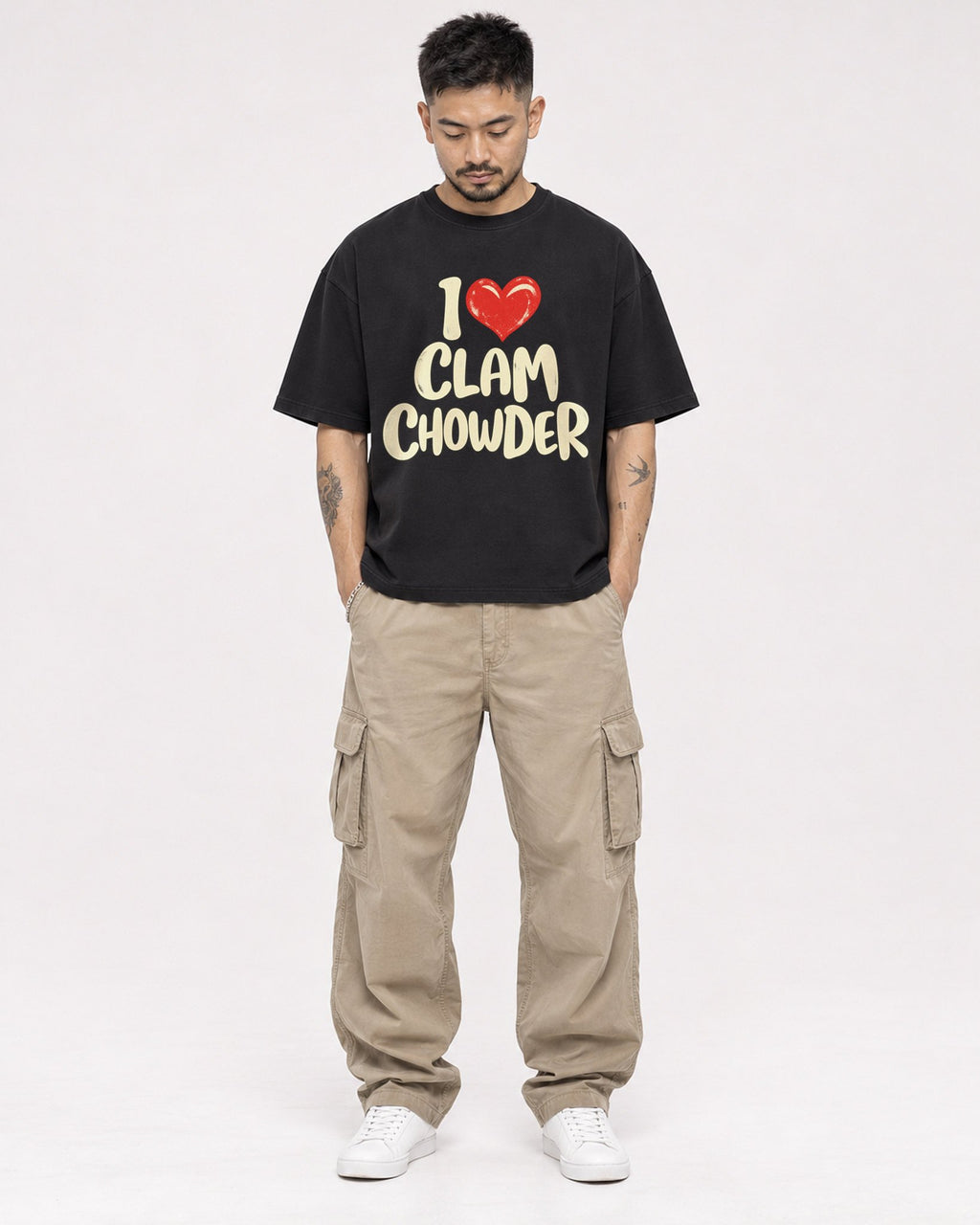 Mockup Boxy Heavyweight Tee Black male full-body 12
