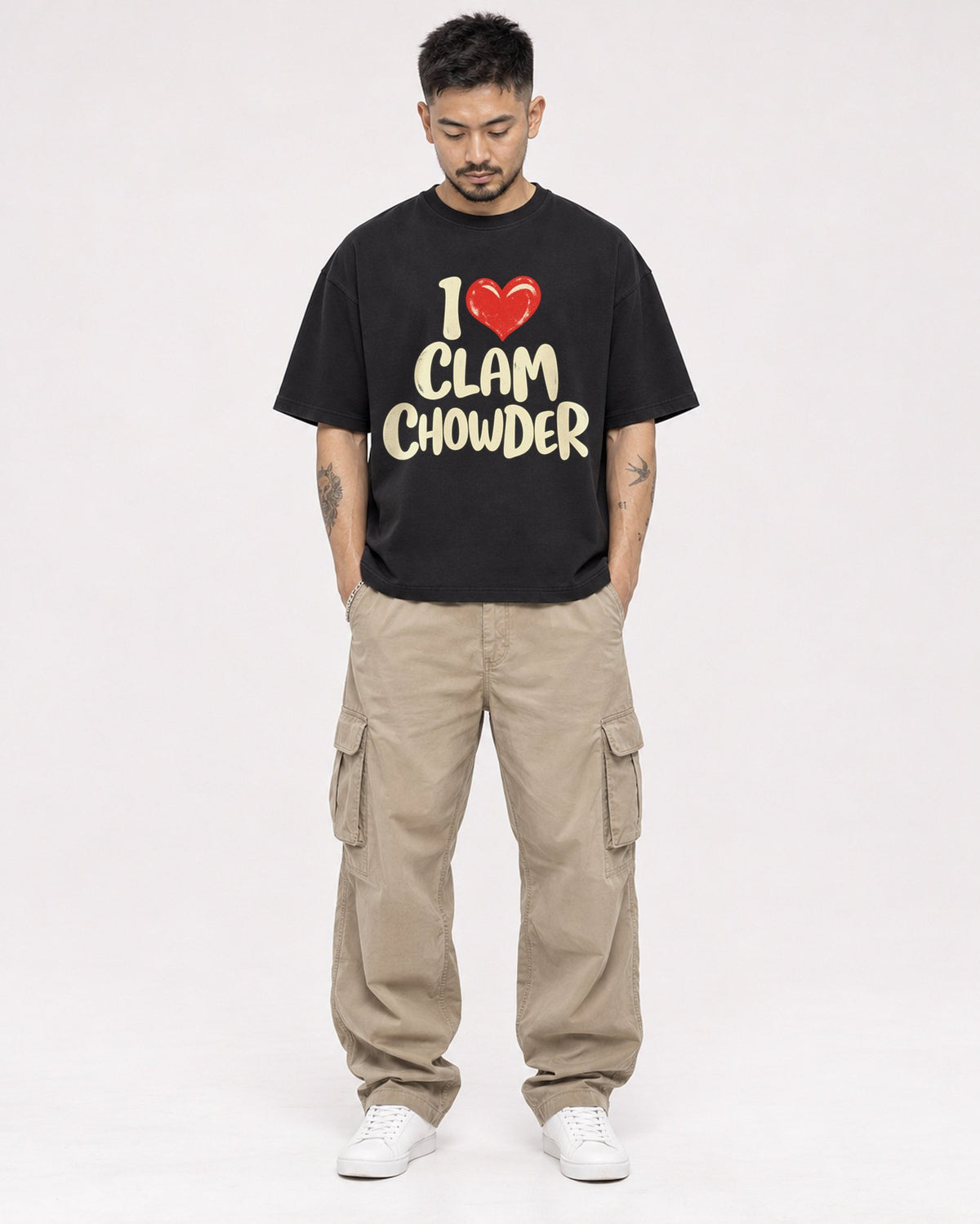 Mockup Boxy Heavyweight Tee Black male full-body 12