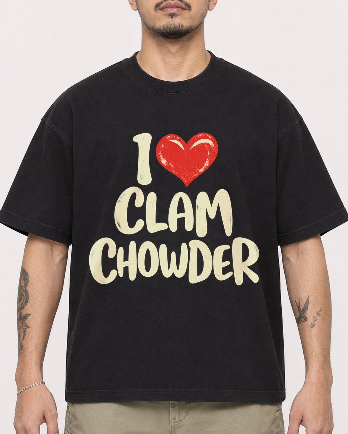 Mockup Boxy Heavyweight Tee Black male close-up 12