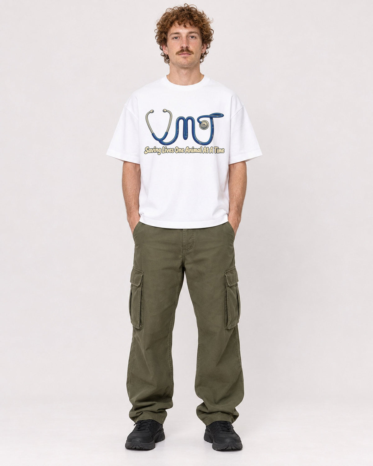 Mockup Boxy Heavyweight Tee White male full-body 09