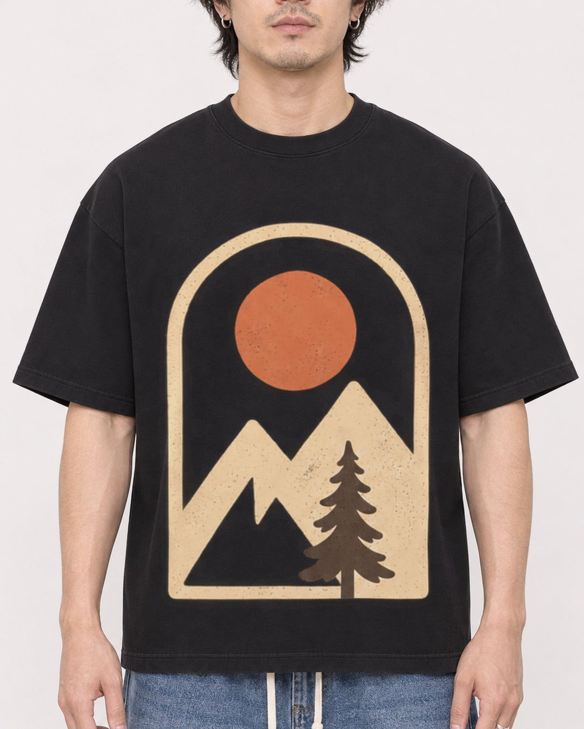 Mockup Boxy Heavyweight Tee Black male close-up 03