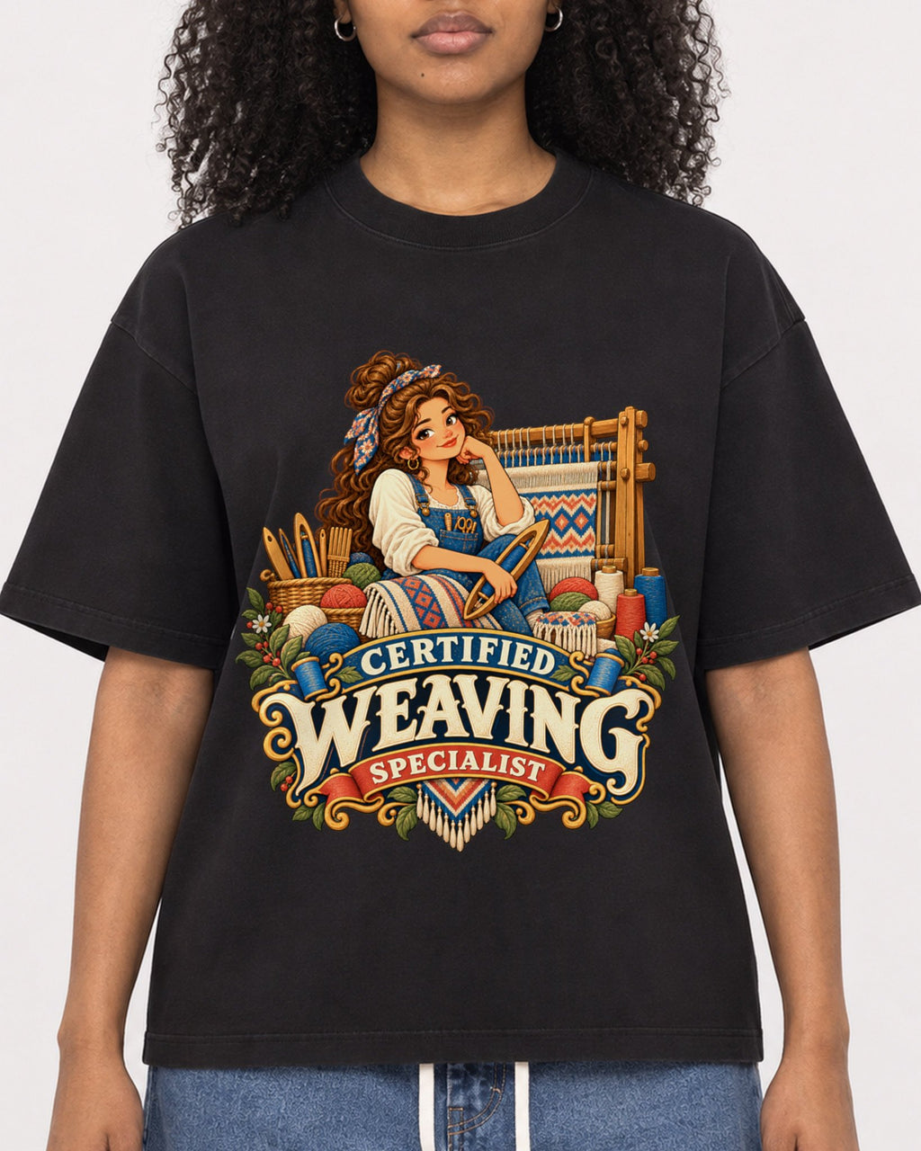 Mockup Boxy Heavyweight Tee Black female close-up 05