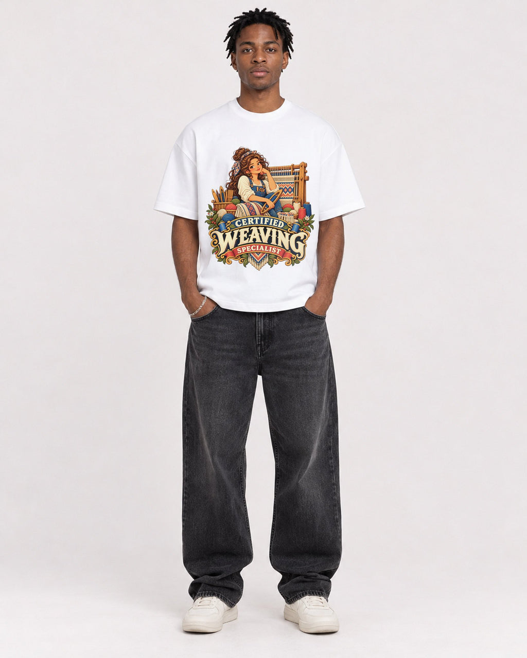 Mockup Boxy Heavyweight Tee White male full-body 05