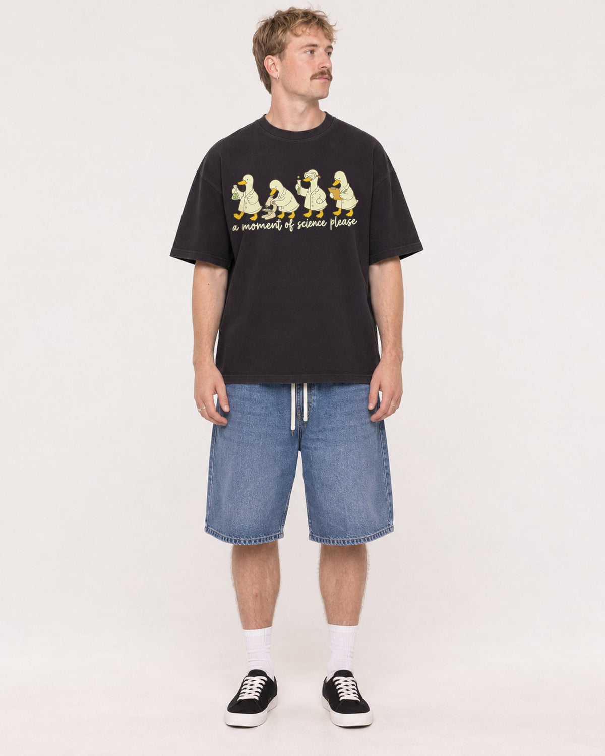 Mockup Boxy Heavyweight Tee Black male full-body 19