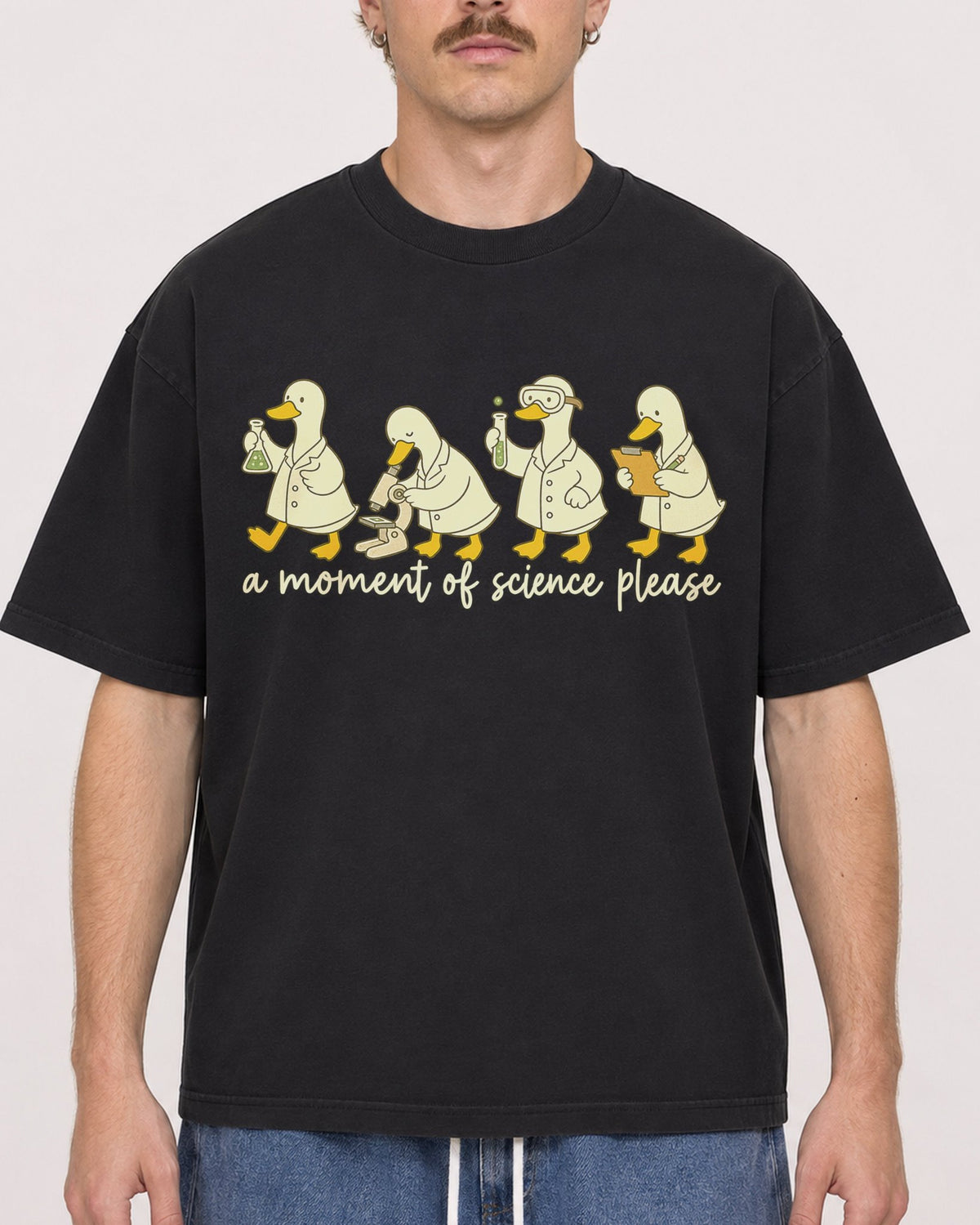 Mockup Boxy Heavyweight Tee Black male close-up 19