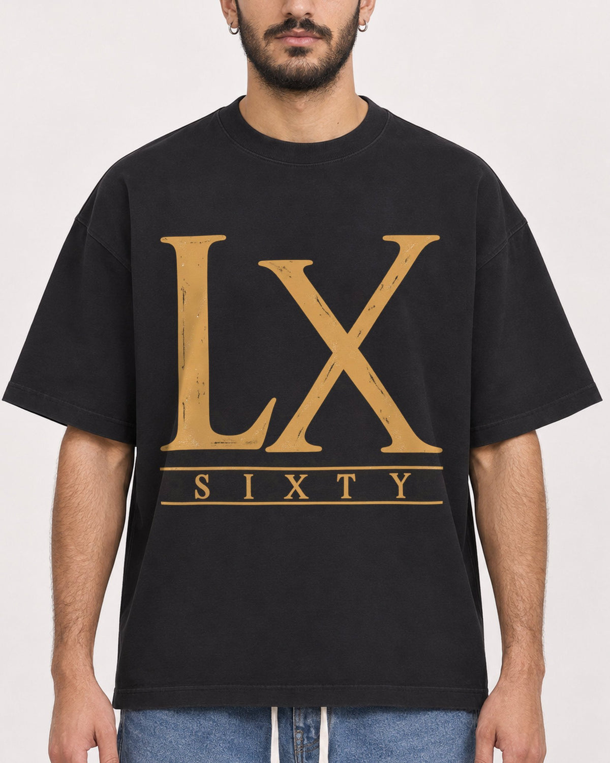 Mockup Boxy Heavyweight Tee Black male close-up 07