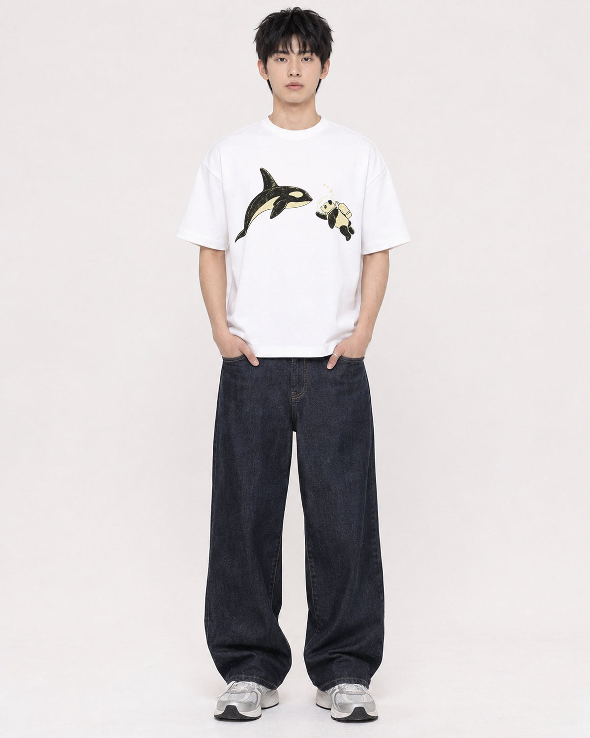Mockup Boxy Heavyweight Tee White male full-body 01