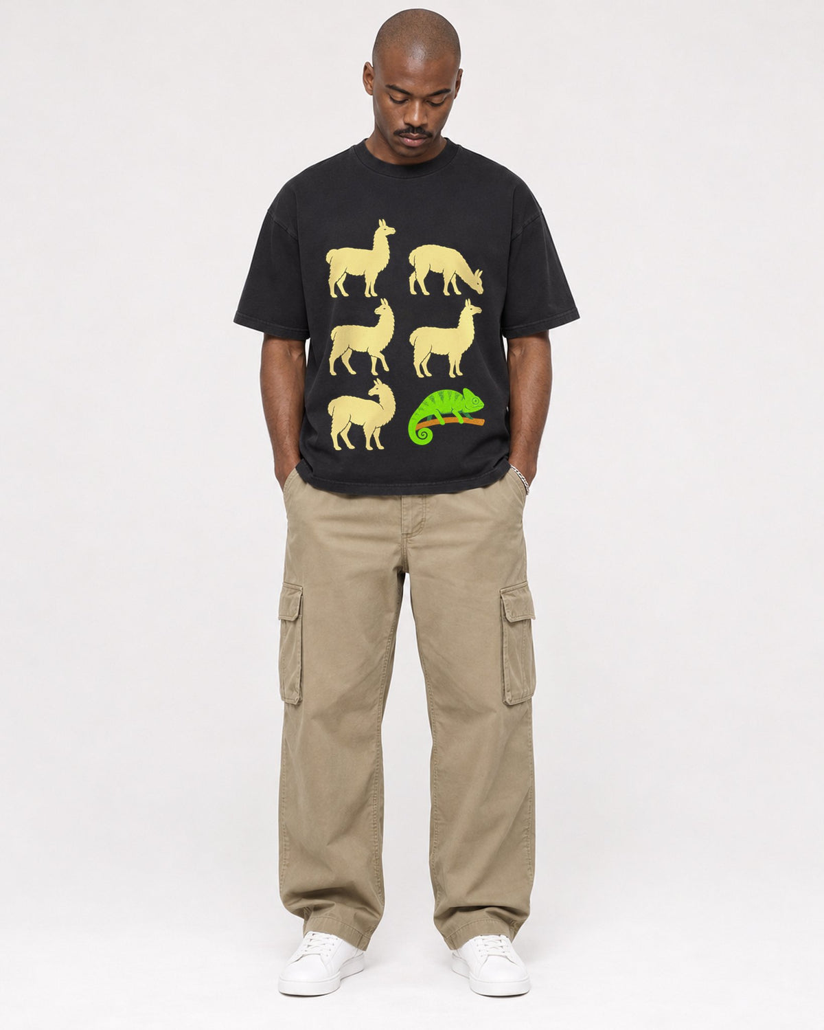 Mockup Boxy Heavyweight Tee Black male full-body 44