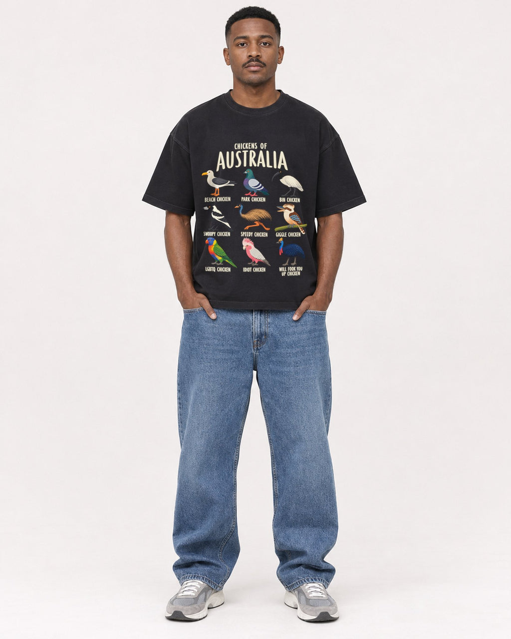 Mockup Boxy Heavyweight Tee Black male full-body 14