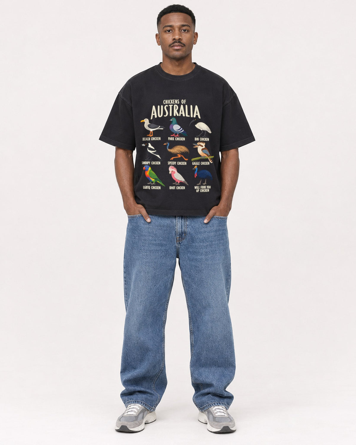 Mockup Boxy Heavyweight Tee Black male full-body 14