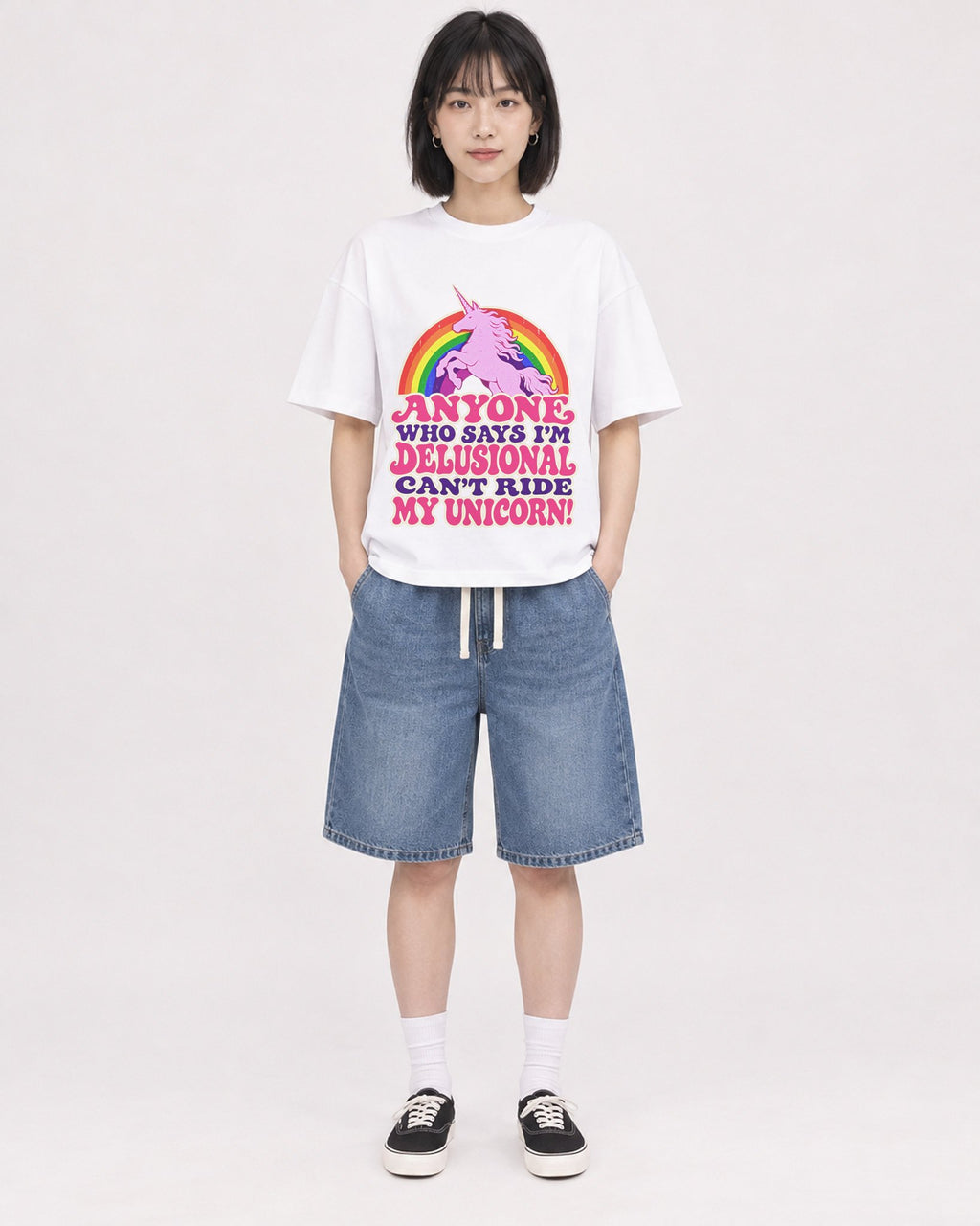 Mockup Boxy Heavyweight Tee White female full-body 11