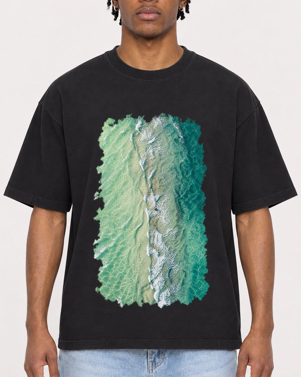 Mockup Boxy Heavyweight Tee Black male close-up 05