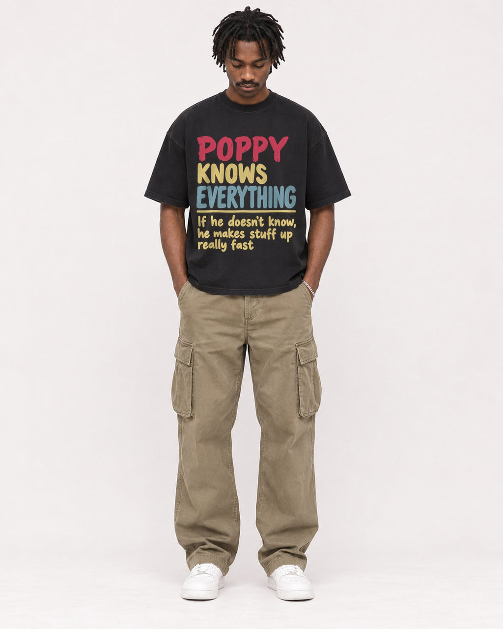 Mockup Boxy Heavyweight Tee Black male full-body 04