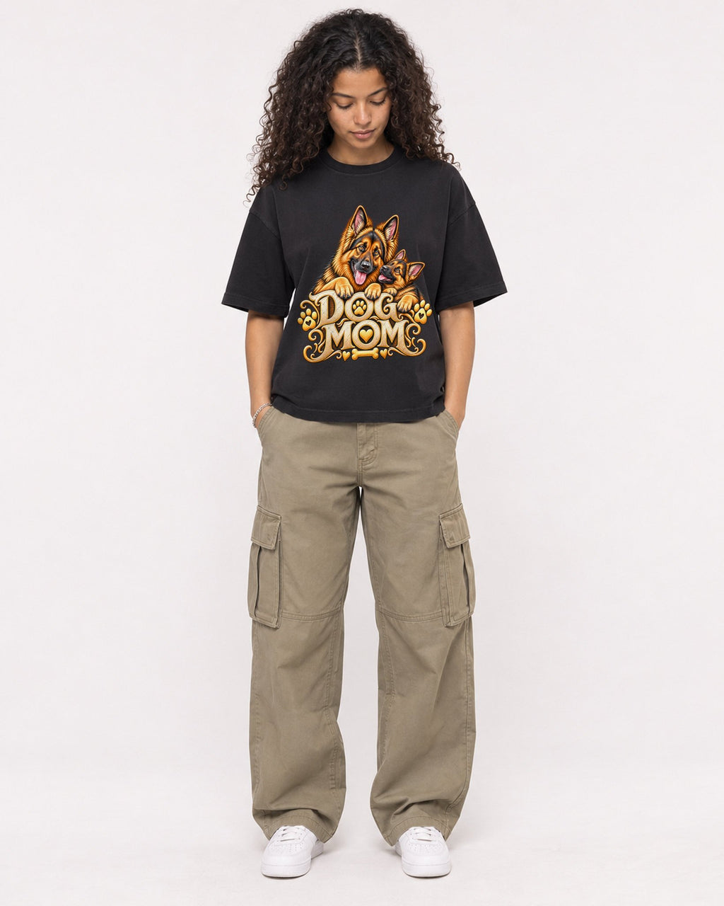 Mockup Boxy Heavyweight Tee Black female full-body 10