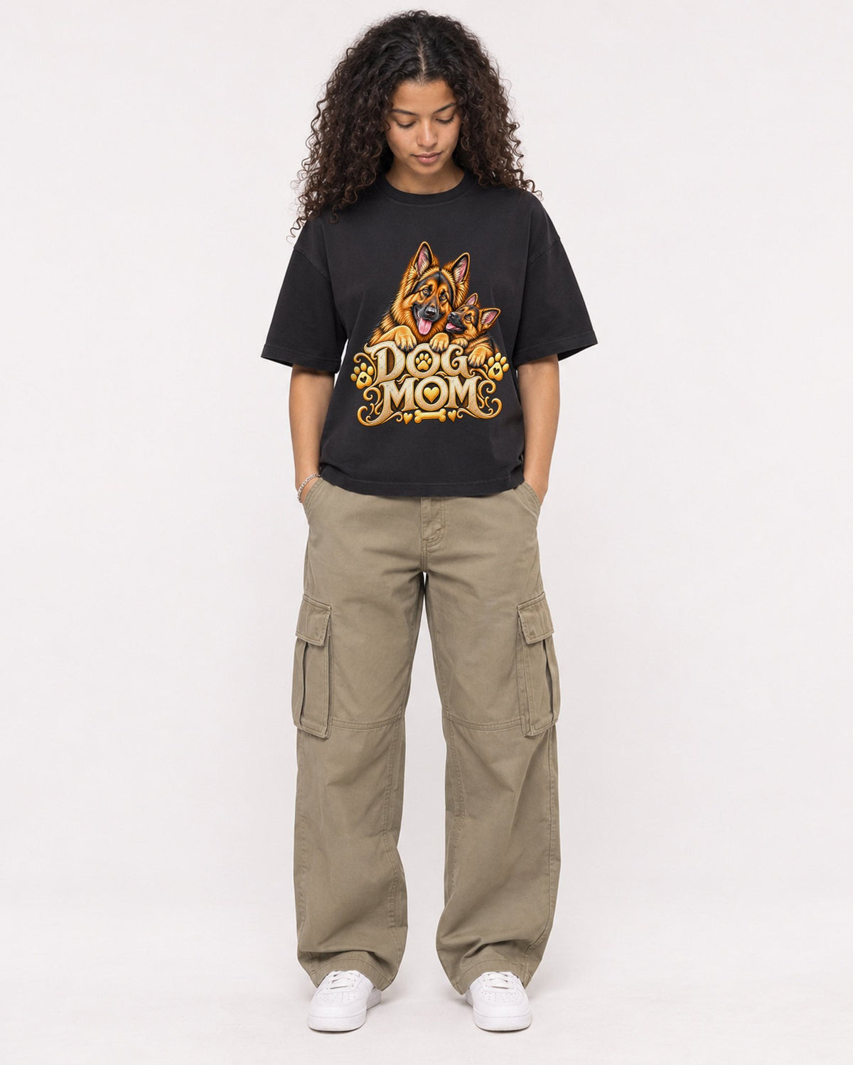Mockup Boxy Heavyweight Tee Black female full-body 10
