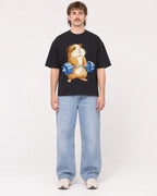 Mockup Boxy Heavyweight Tee Black male full-body 29